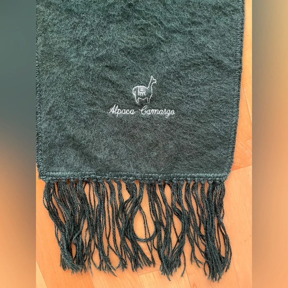 🦙🌲Dark Green Fringed Long Scarf by Alpaca Camargo | Oblong 9”W x 68”L + Fringe
